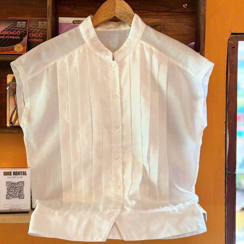 White Pintuck Pleated Sleeveless Blouse